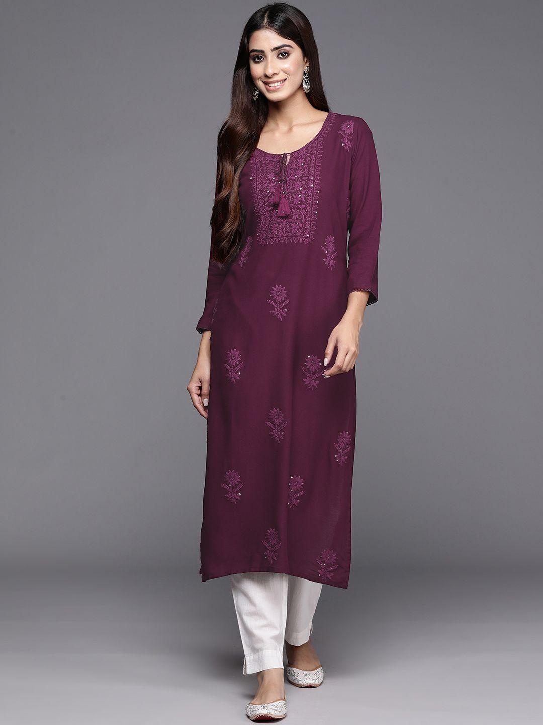 libas women floral embroidered thread work kurta