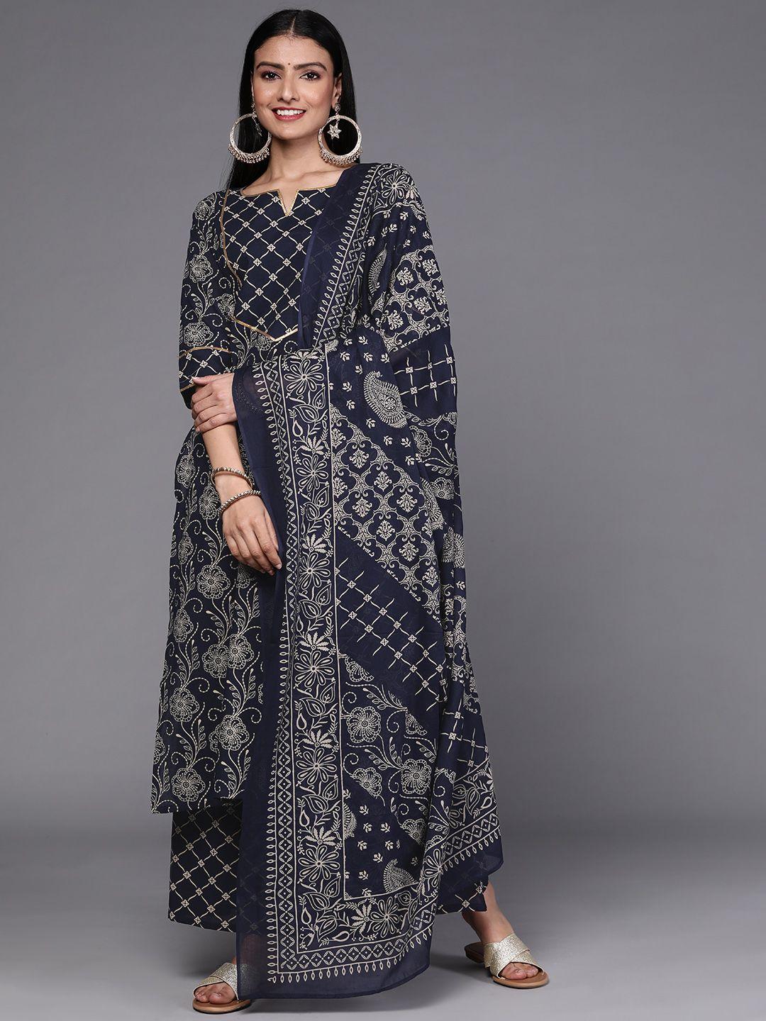 libas women floral motifs printed panelled pure cotton kurta with palazzos & dupatta