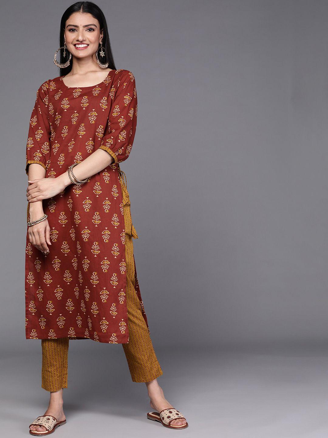 libas women floral motifs printed pure cotton kurta with trousers