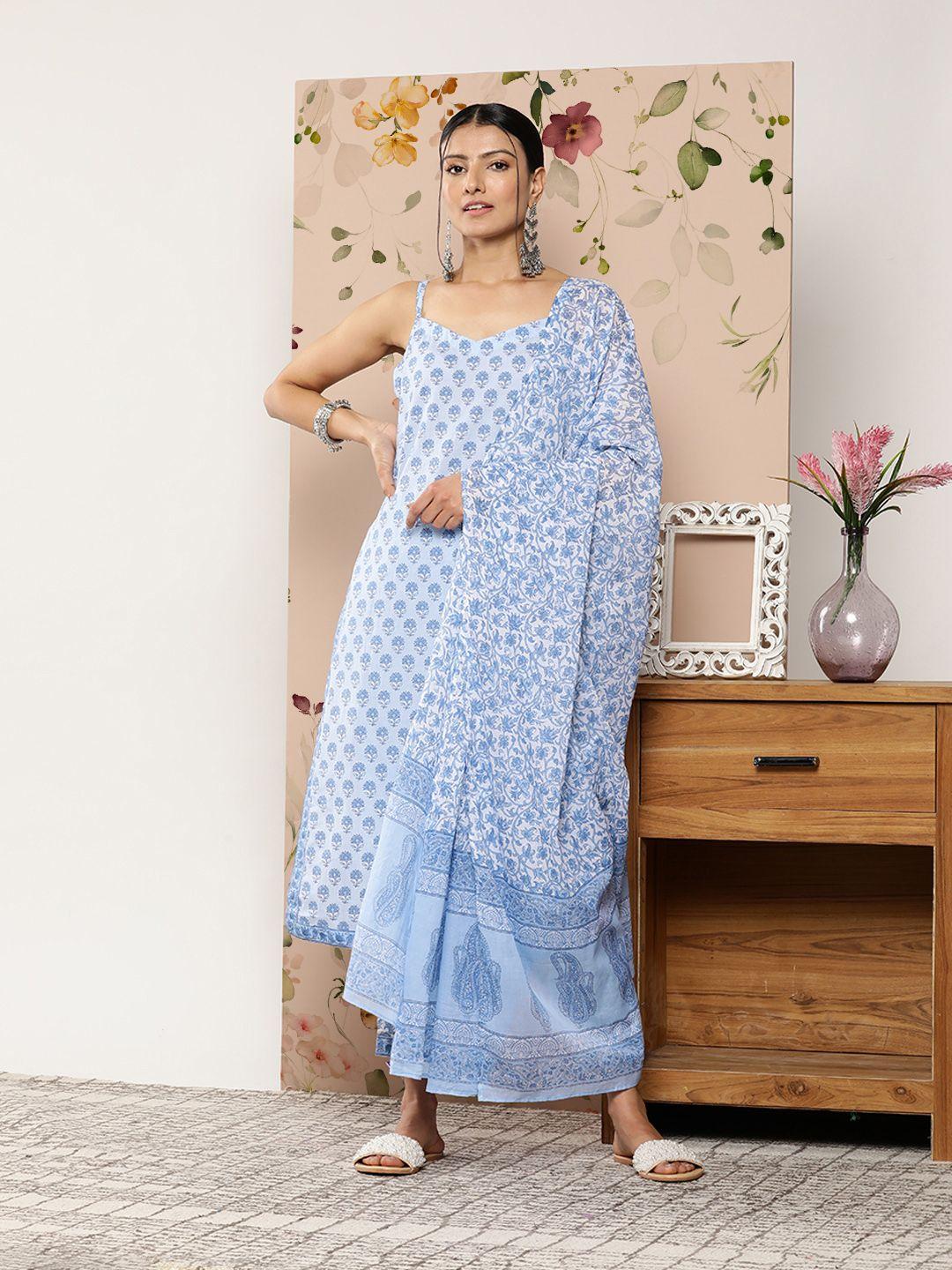 libas women floral printed pure cotton kurta with trousers & with dupatta