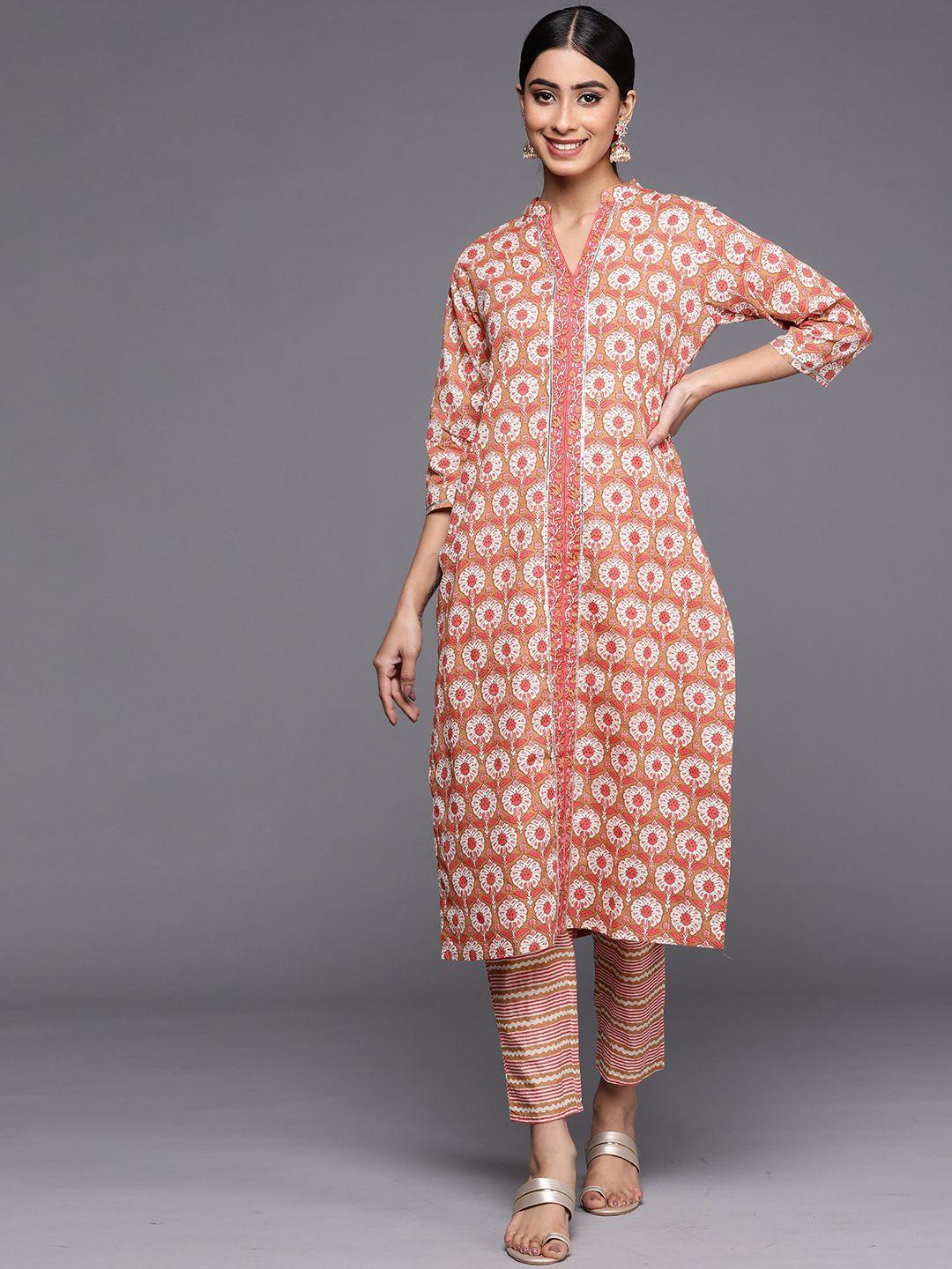 libas women floral printed pure cotton kurta with trousers