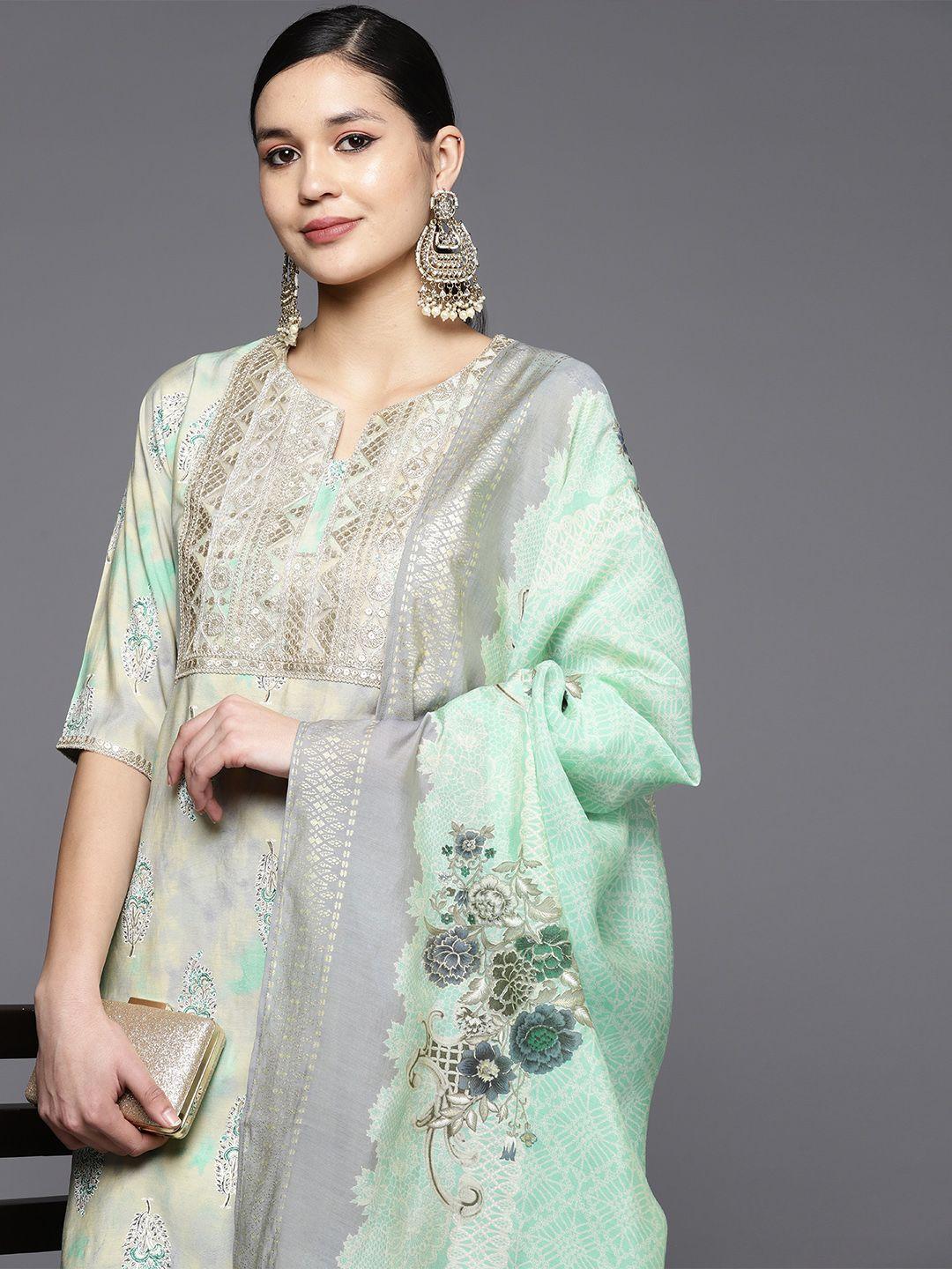 libas women floral yoke design sequinned kurta with trousers & dupatta