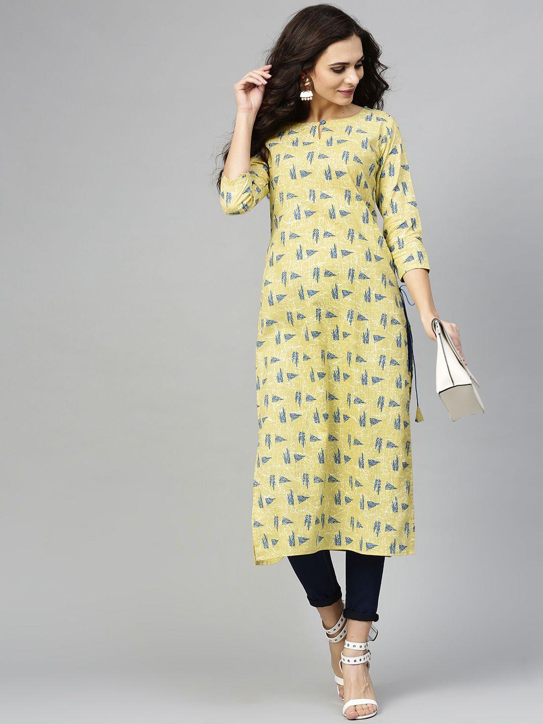 libas women green & blue printed straight kurta