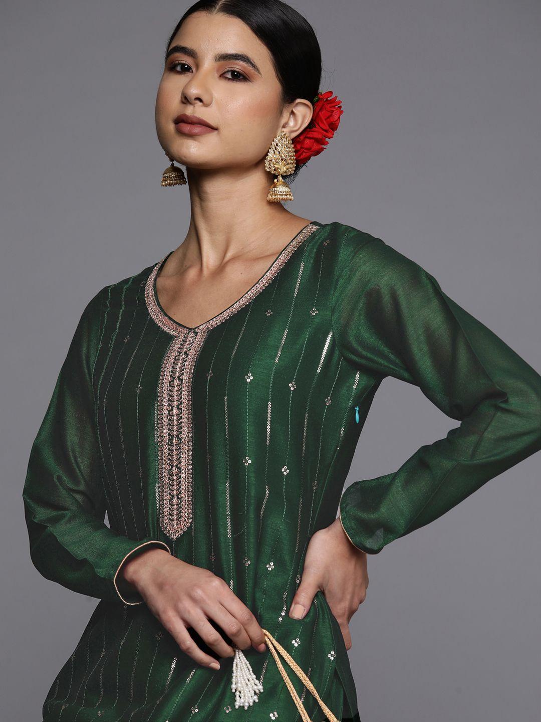 libas women green embroidered kurta