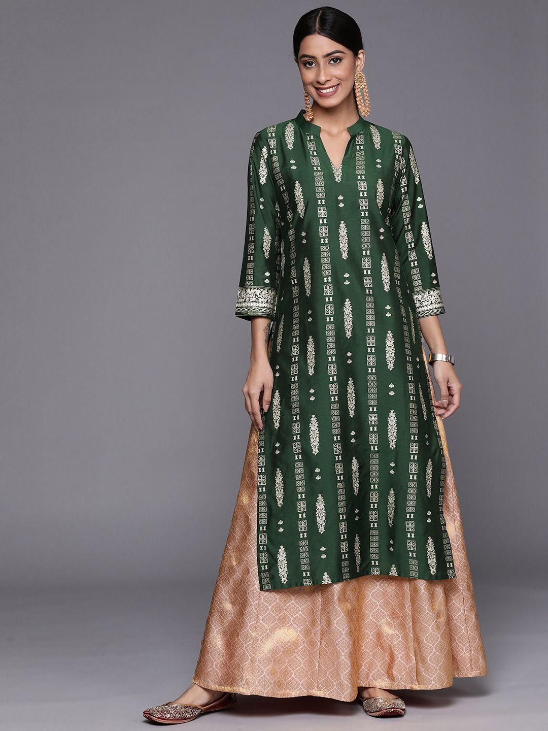 libas women green ethnic motifs printed kurta