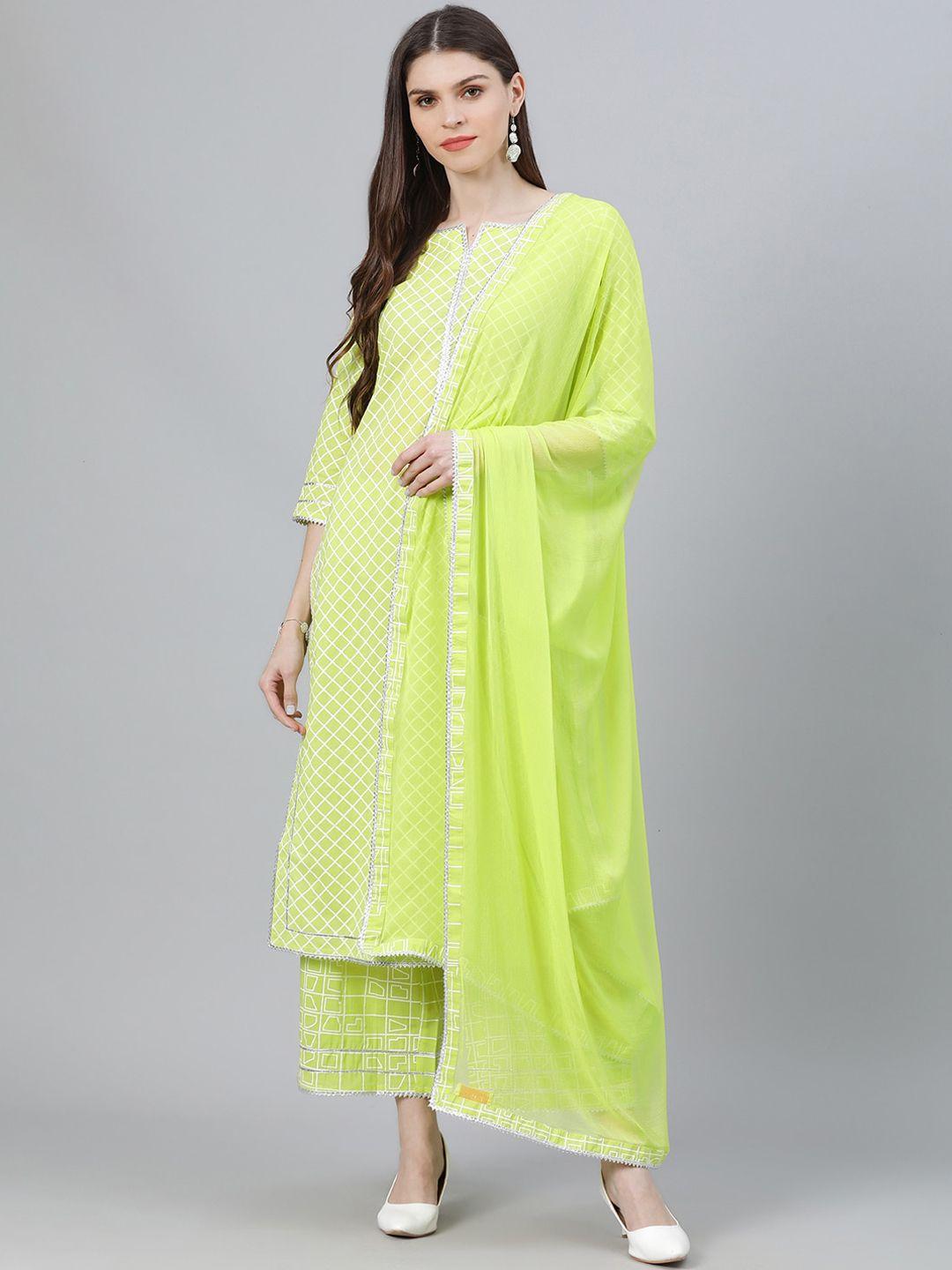 libas women green printed kurta with palazzos & dupatta