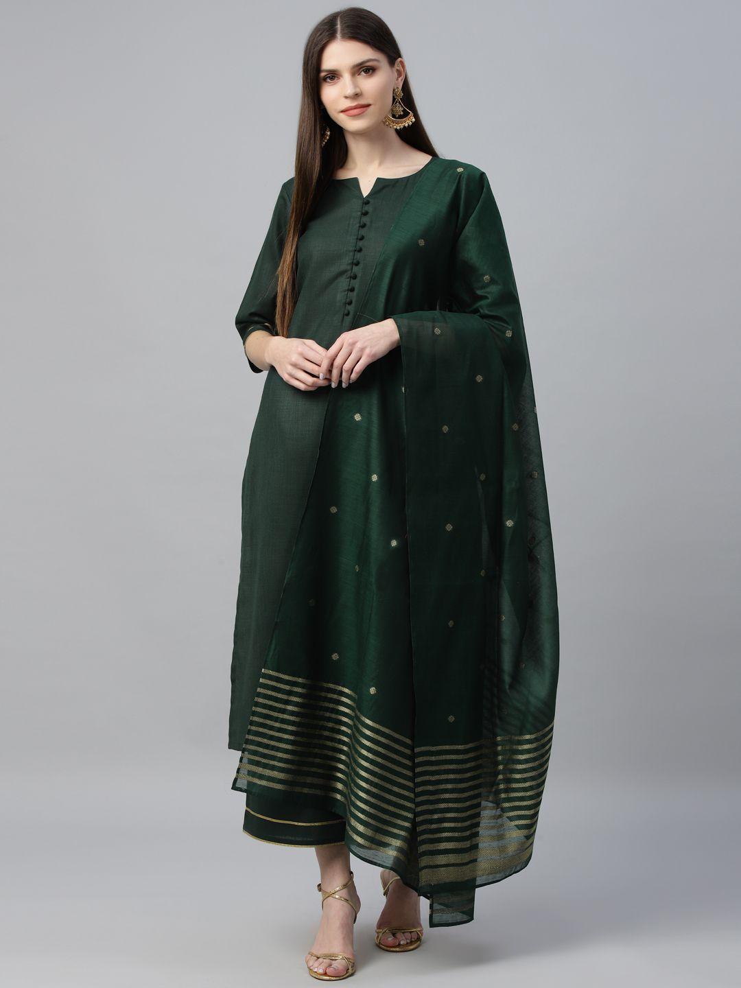 libas women green pure cotton kurta with palazzos & with dupatta