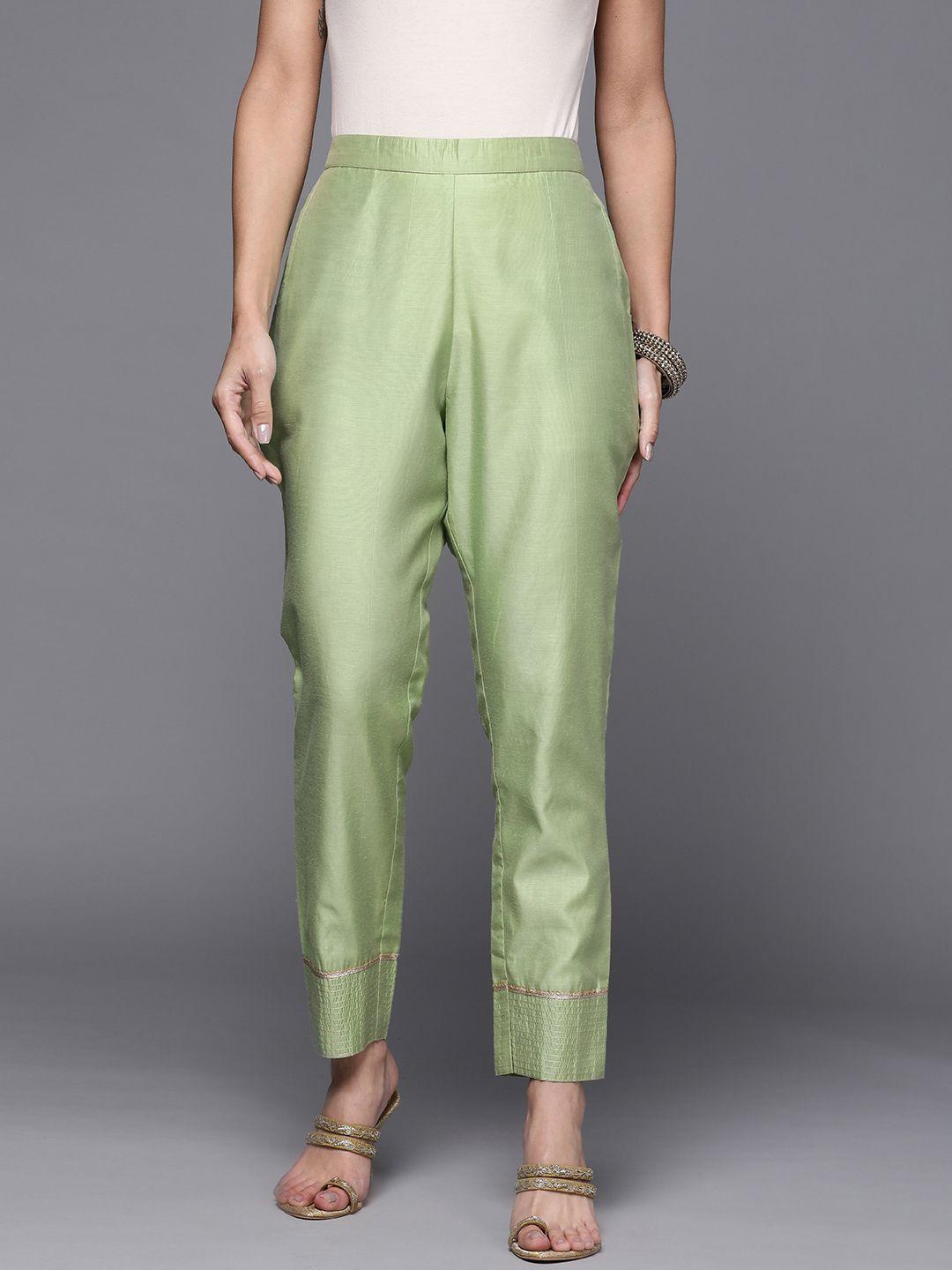 libas women green slim fit trousers