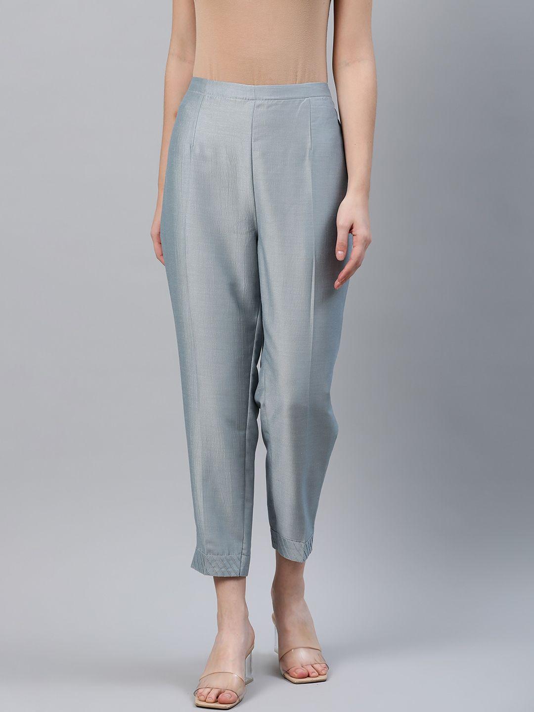 libas women grey regular fit solid trousers
