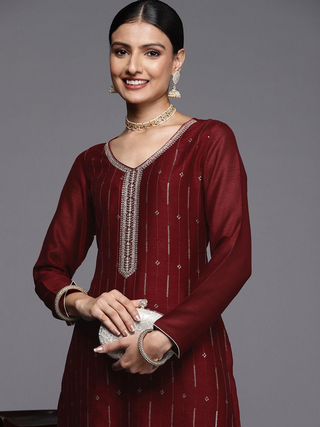 libas women maroon embroidered kurta