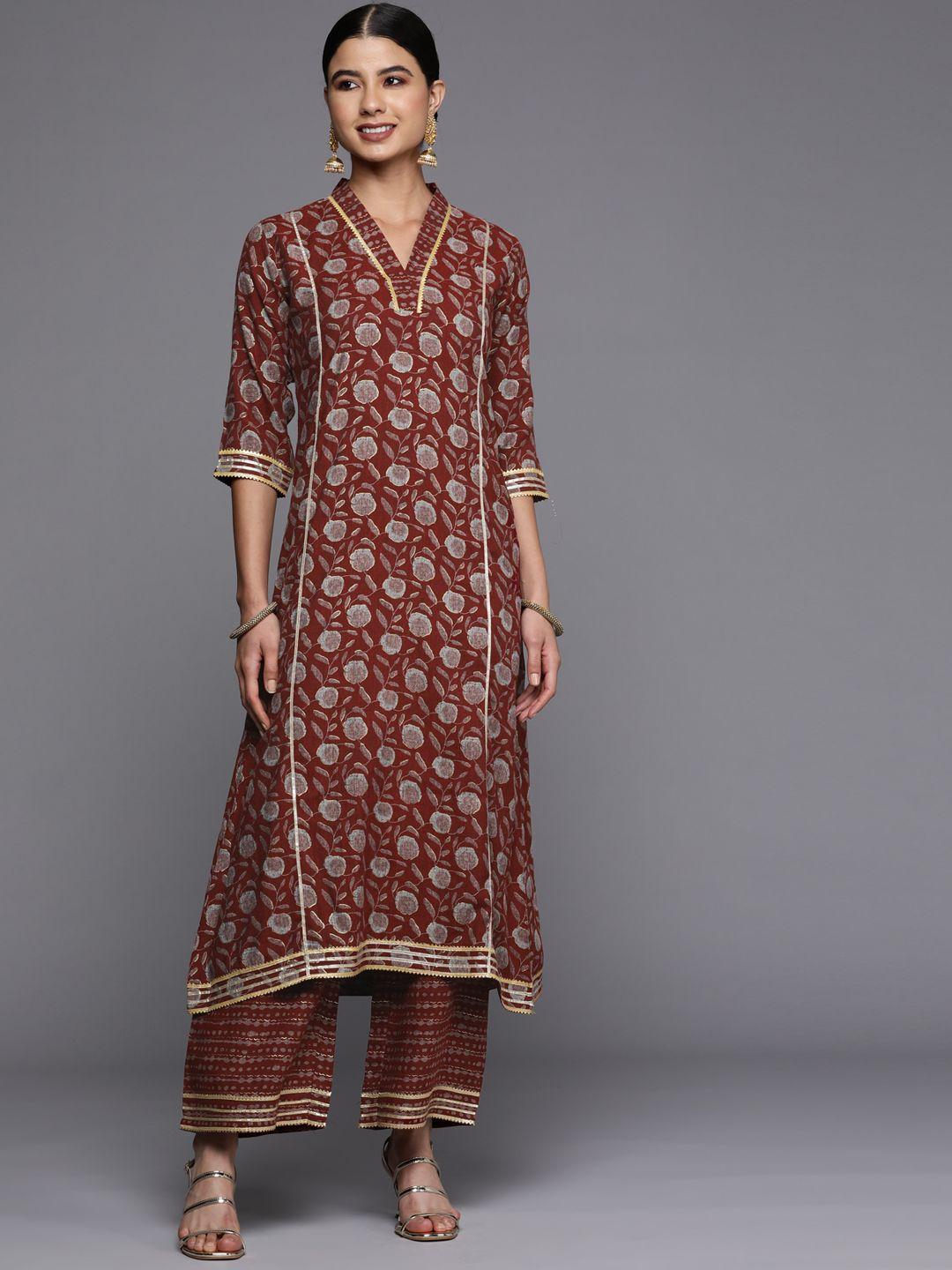 libas women maroon ethnic motifs printed gotta patti kurta