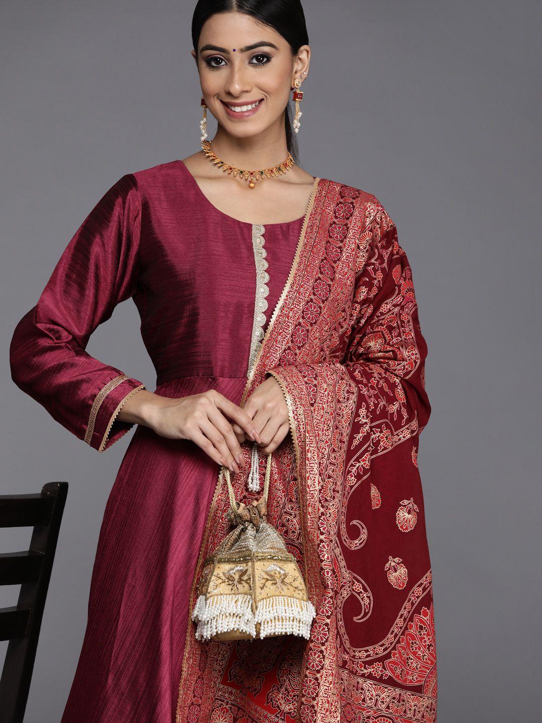 libas women maroon gotta patti kurta with trousers & with dupatta