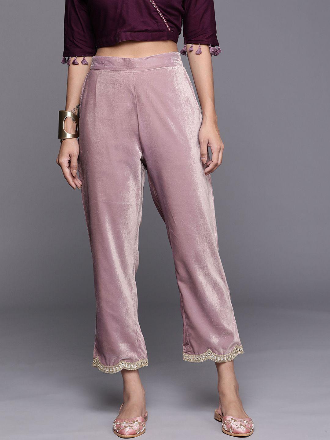 libas women mauve relaxed straight leg loose fit trousers