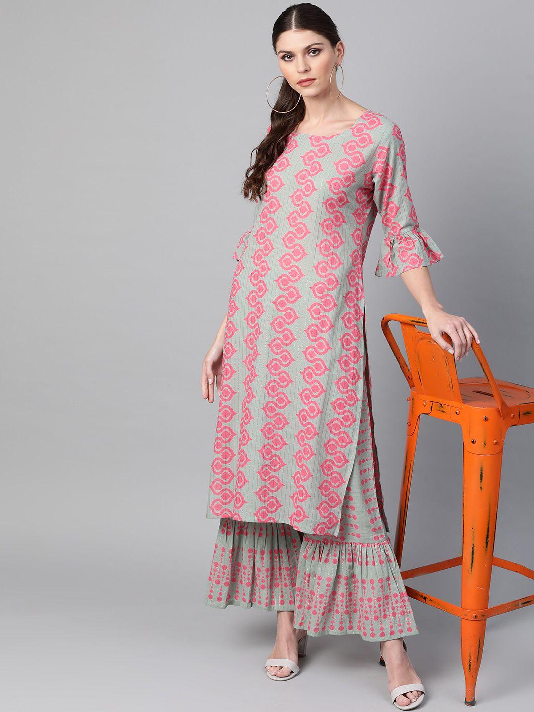 libas women multi printed kurta with sharara