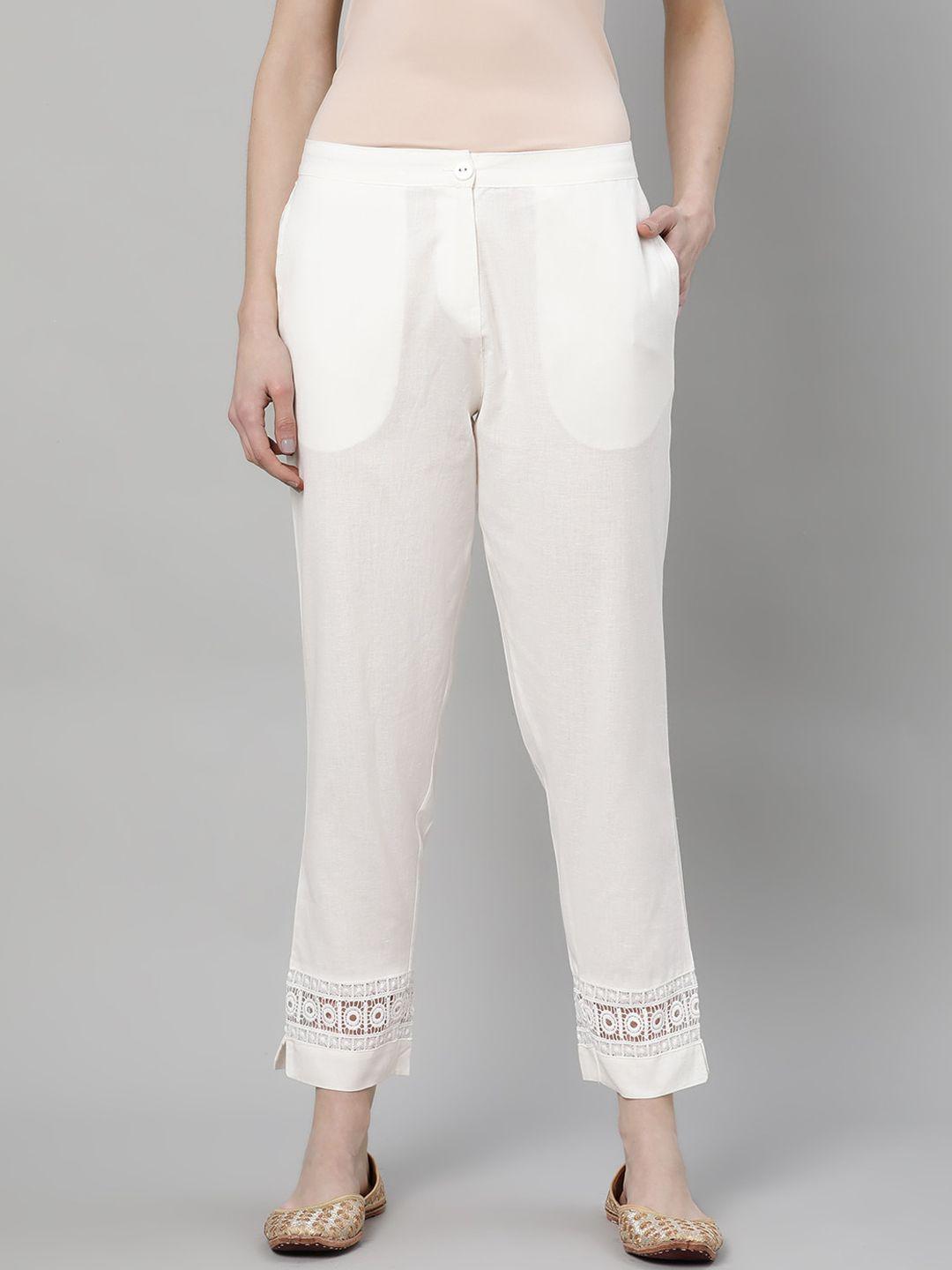 libas women off-white regular fit solid regular trousers
