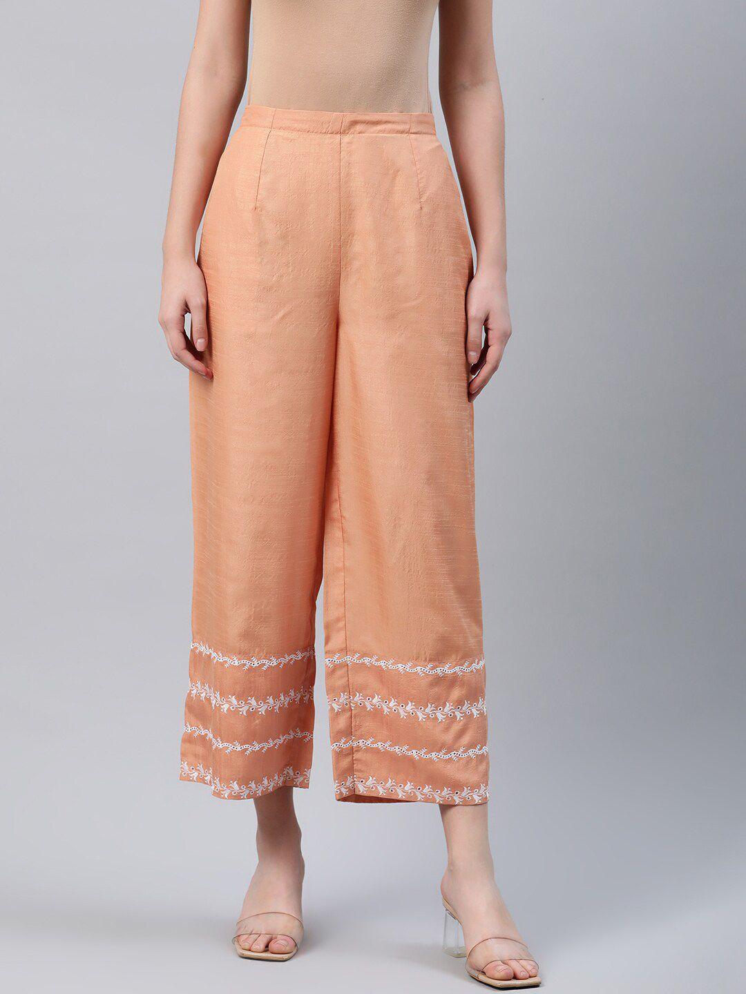 libas women orange & white hem design straight palazzos