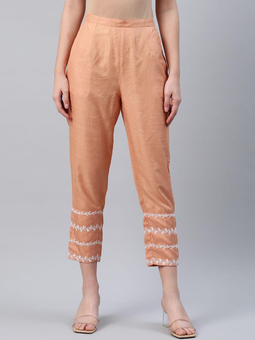 libas women orange hem design ethnic cigarette trousers