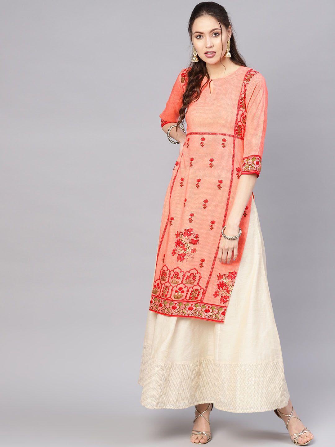 libas women pink ethnic motifs printed kurta