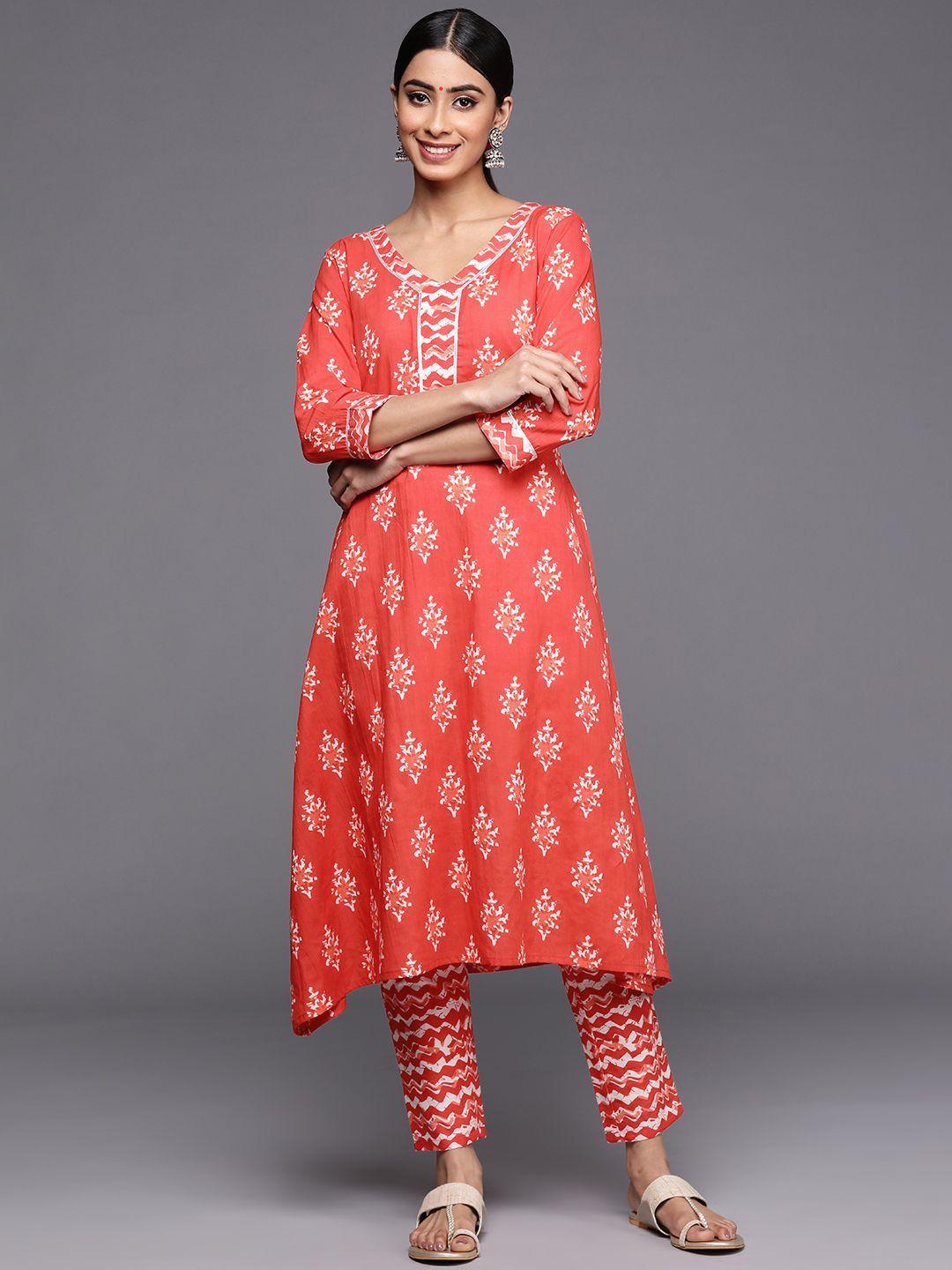 libas women printed gotta patti pure cotton kurta with trousers