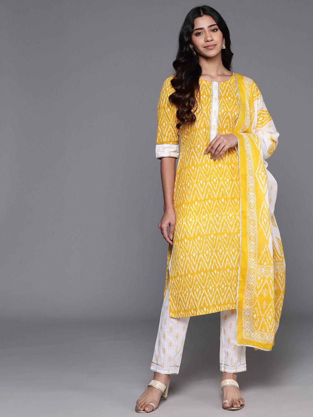 libas women printed regular gotta patti pure cotton kurta with trousers & with dupatta