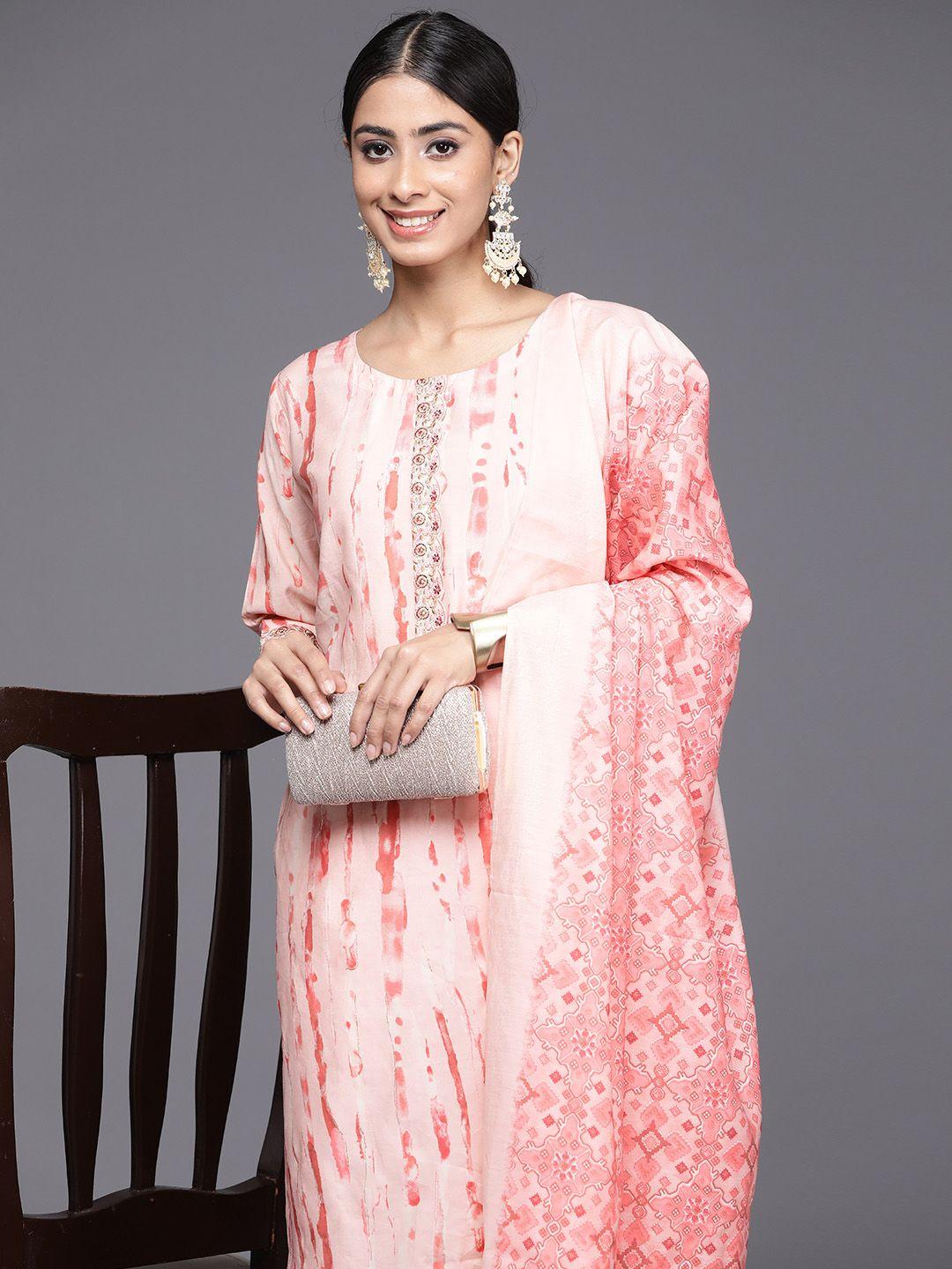 libas women printed regular sequinned kurta with trousers & with dupatta