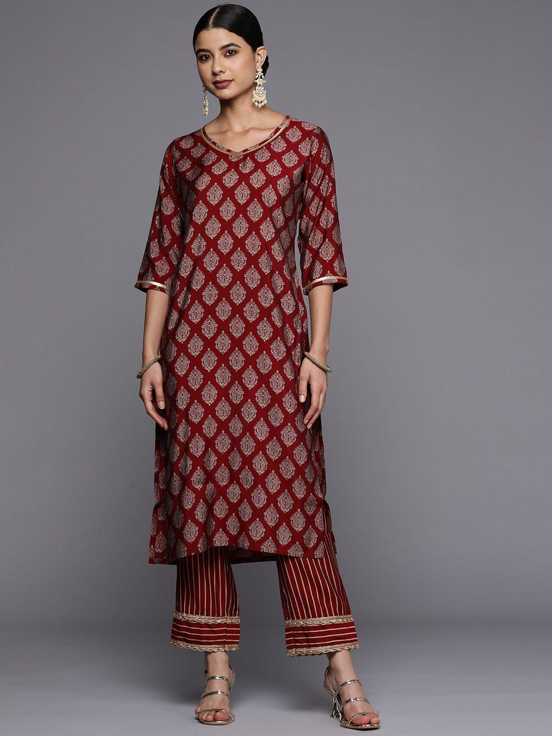 libas women red ethnic motifs printed kurta