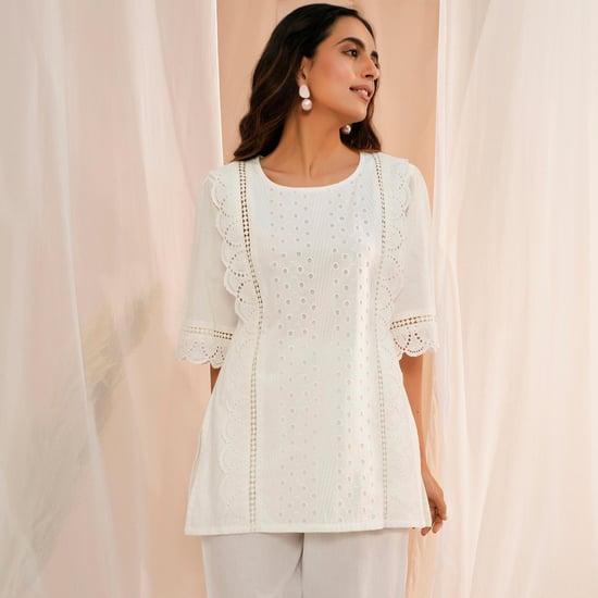 libas women schiffli embroidered straight kurti