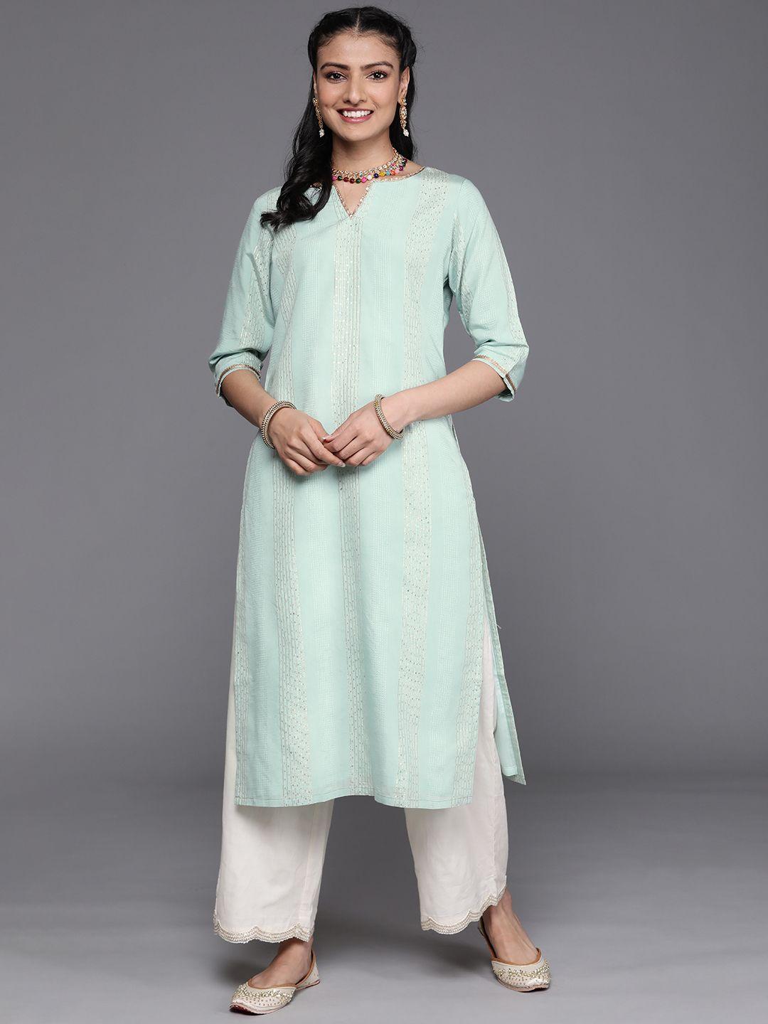 libas women sea green embellished pastels kurta