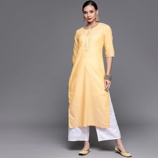 libas women solid cotton straight kurta