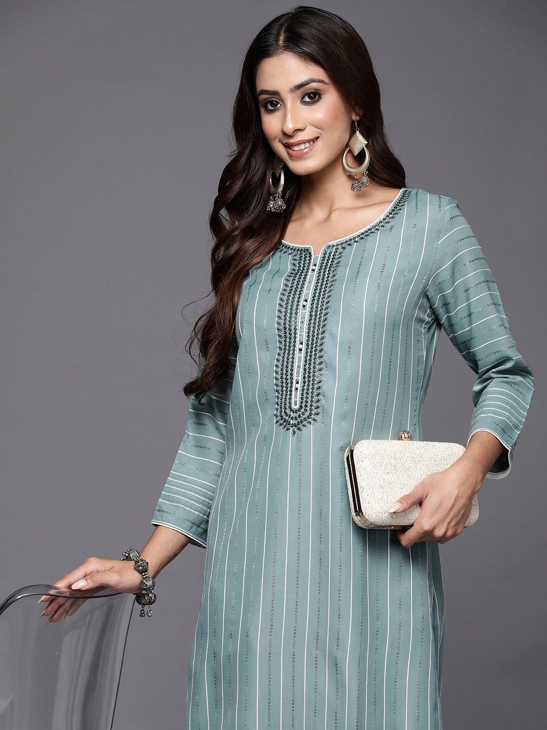 libas women striped sequinned kurta