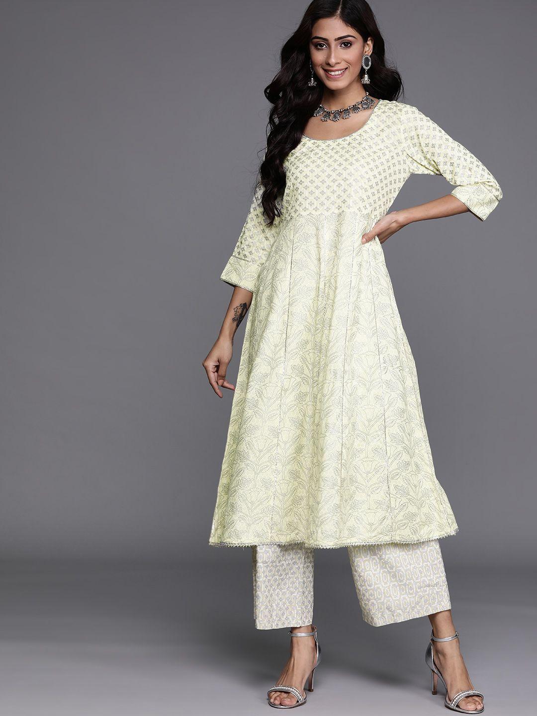 libas women yellow ethnic motifs printed kurta