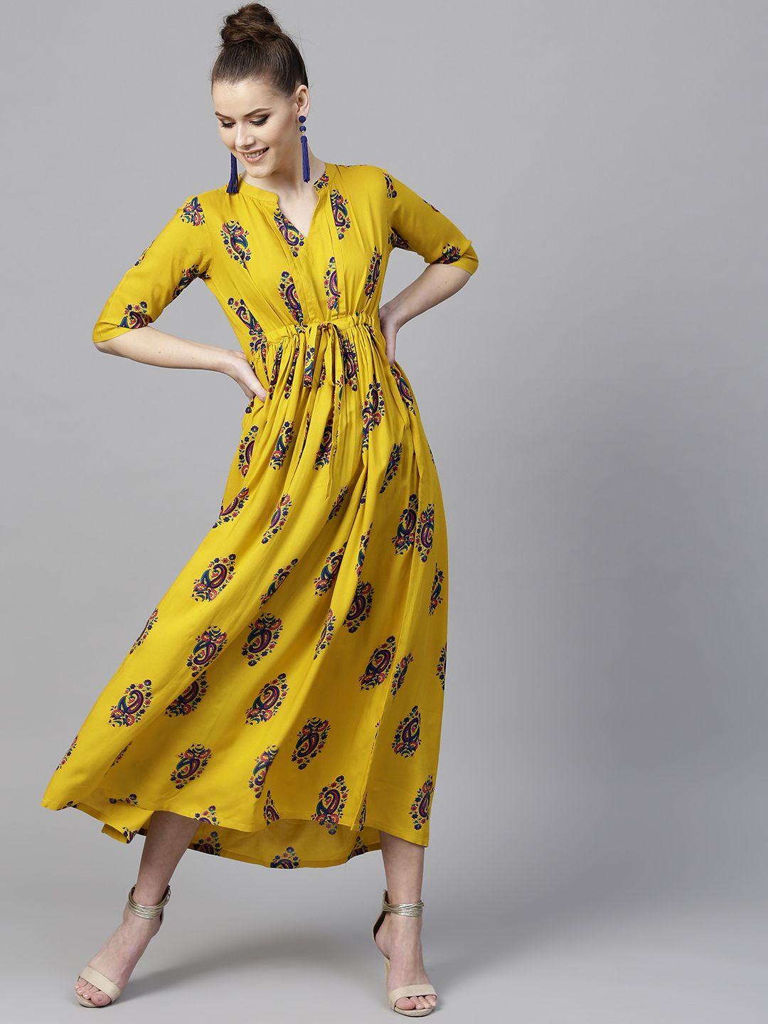 libas women yellow printed maxi dress