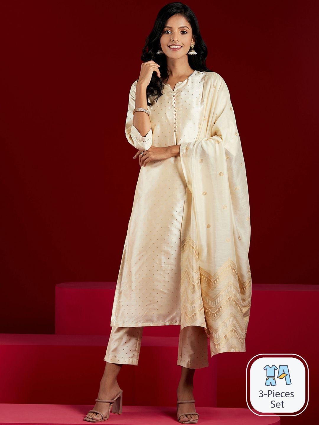 libas woven design straight kurta with trousers & dupatta