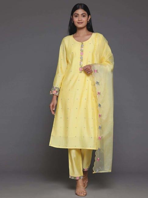 libas yellow embroidered kurta pant set with dupatta