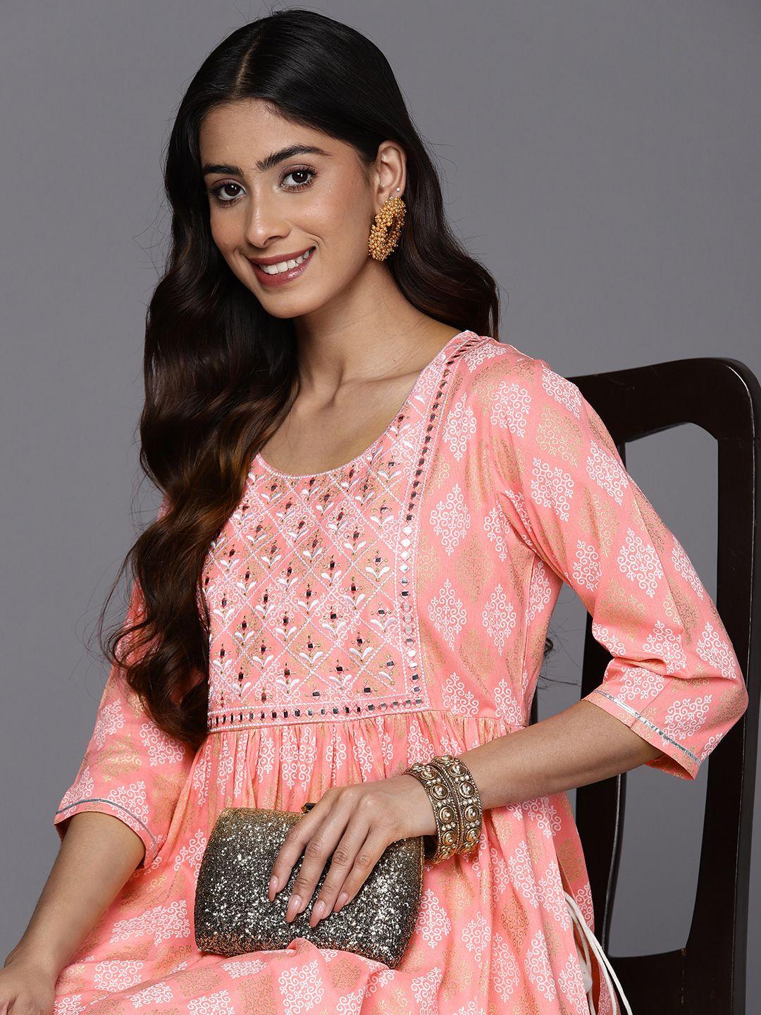 libas yoke design mirror work pastel kurta