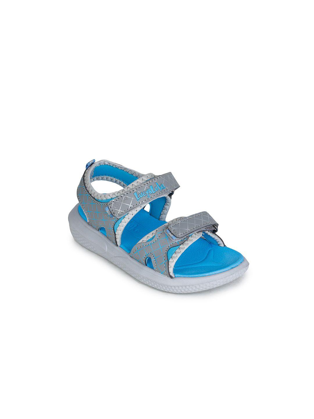 liberty kids grey & blue printed casual sports sandals