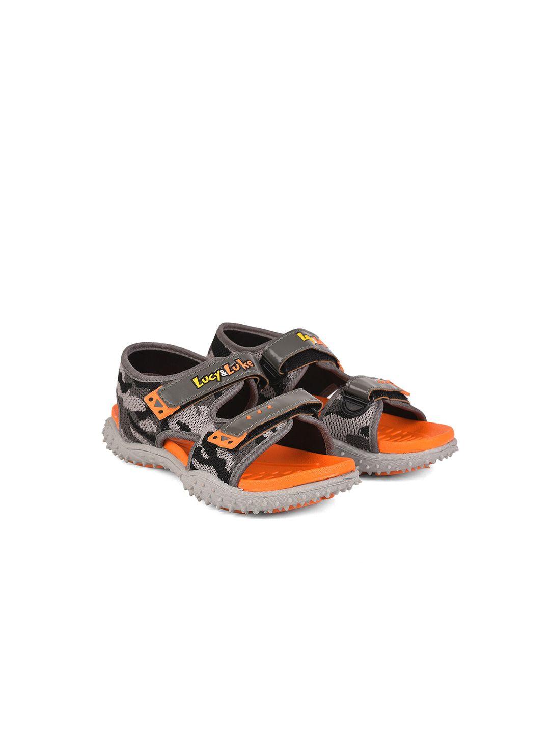 liberty kids orange & grey printed sports sandals