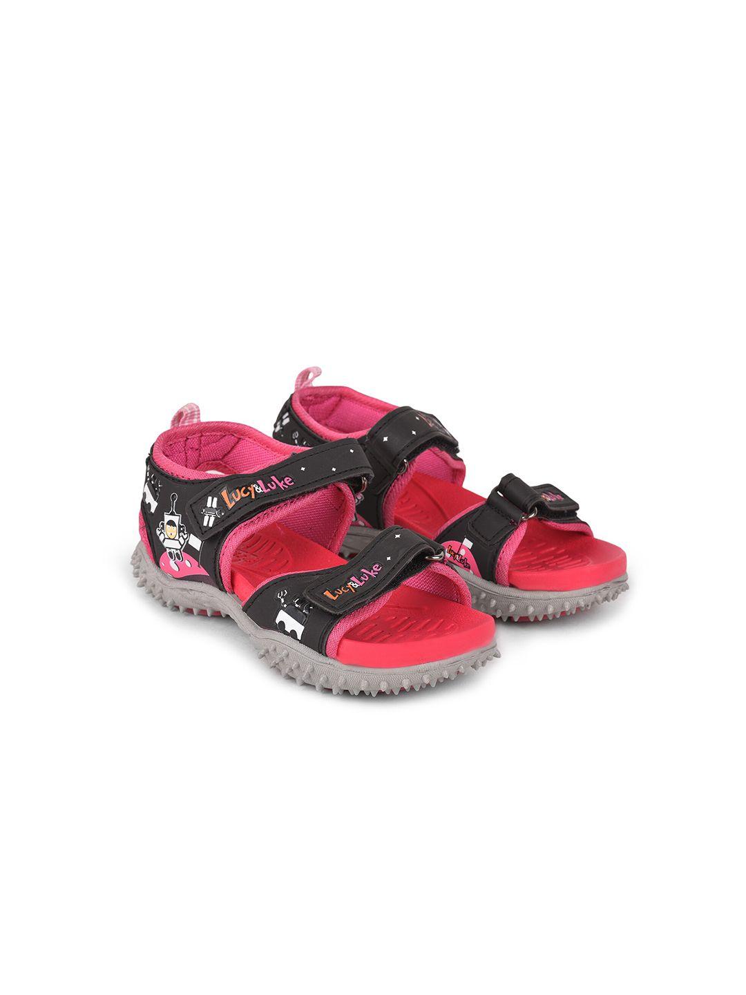 liberty kids pink & black printed sports sandals
