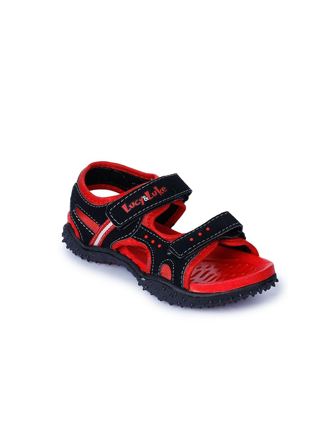 liberty kids red & black printed casual sports sandals
