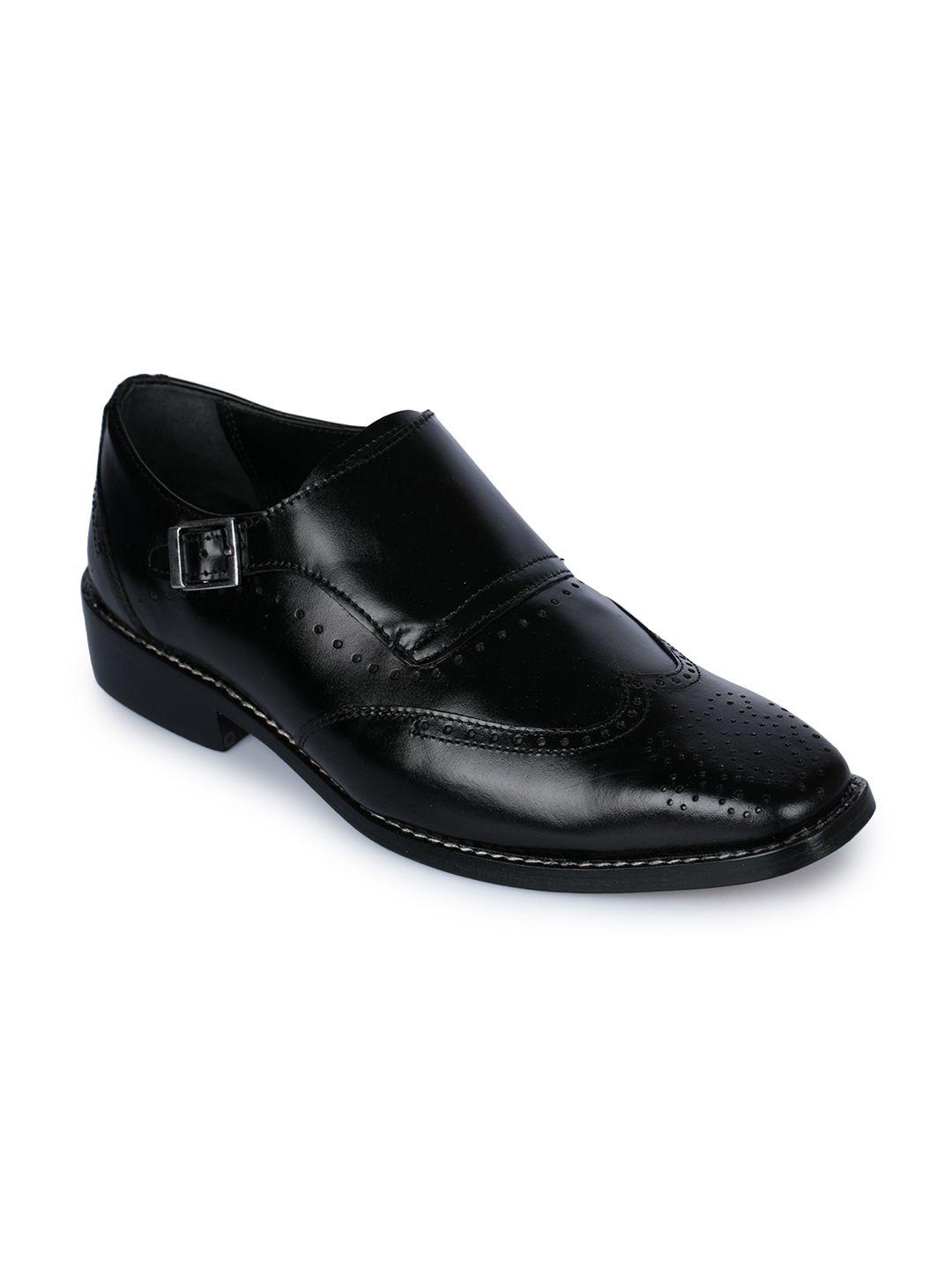 liberty men black solid leather formal monk shoes