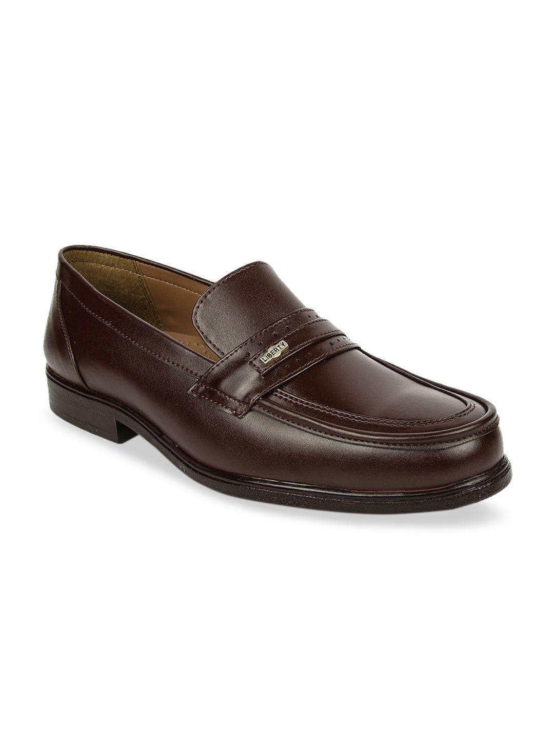 liberty men brown solid leather formal loafers