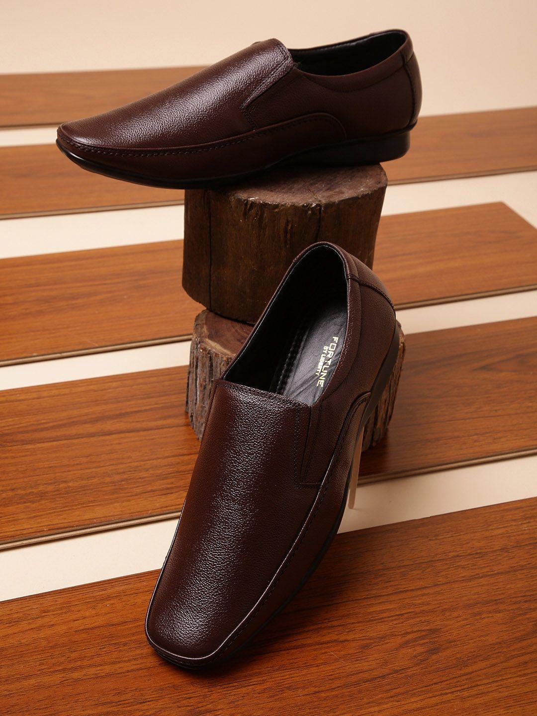 liberty men brown solid leather formal slip-ons