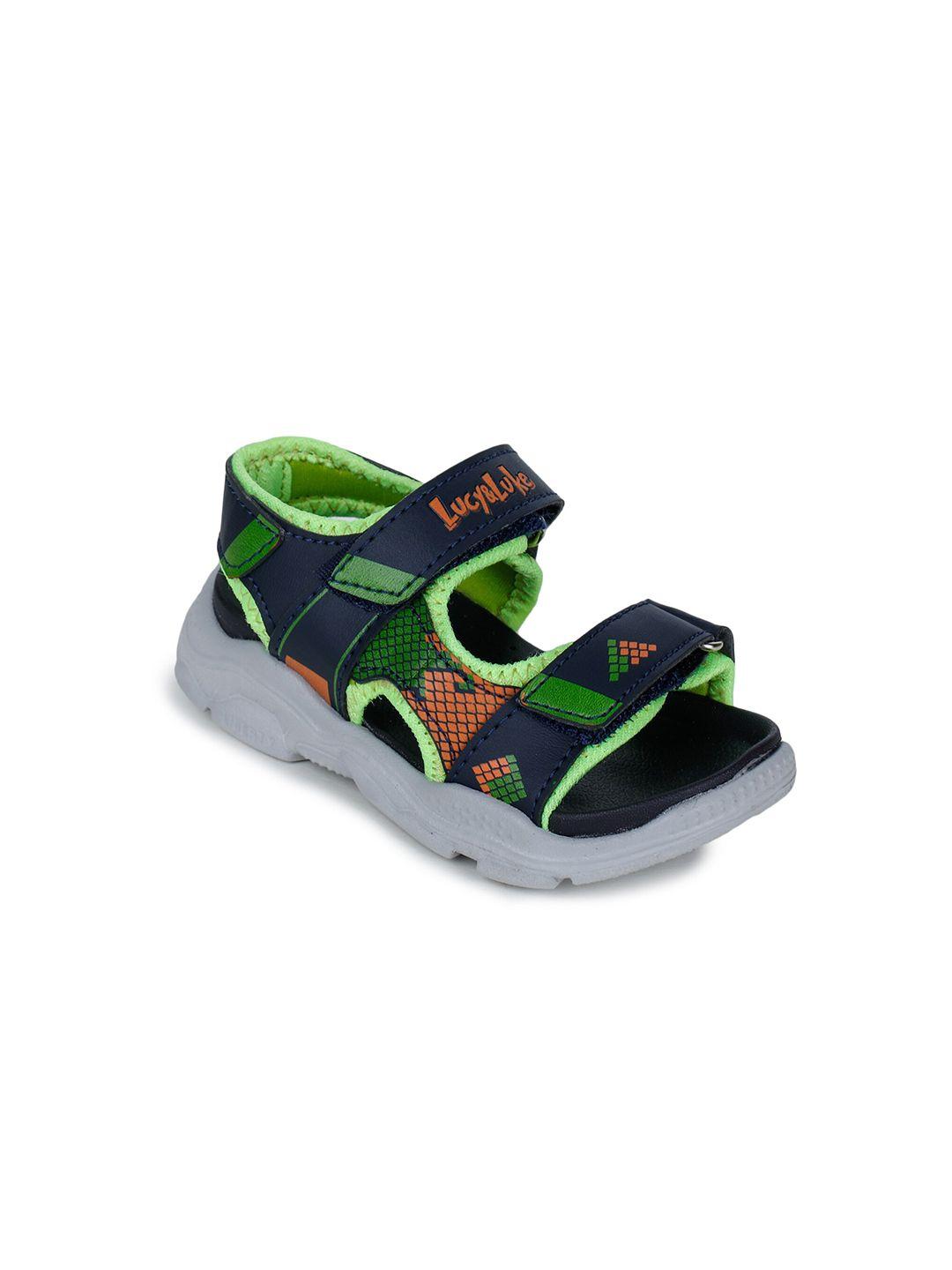 liberty kids green & black printed sports sandals