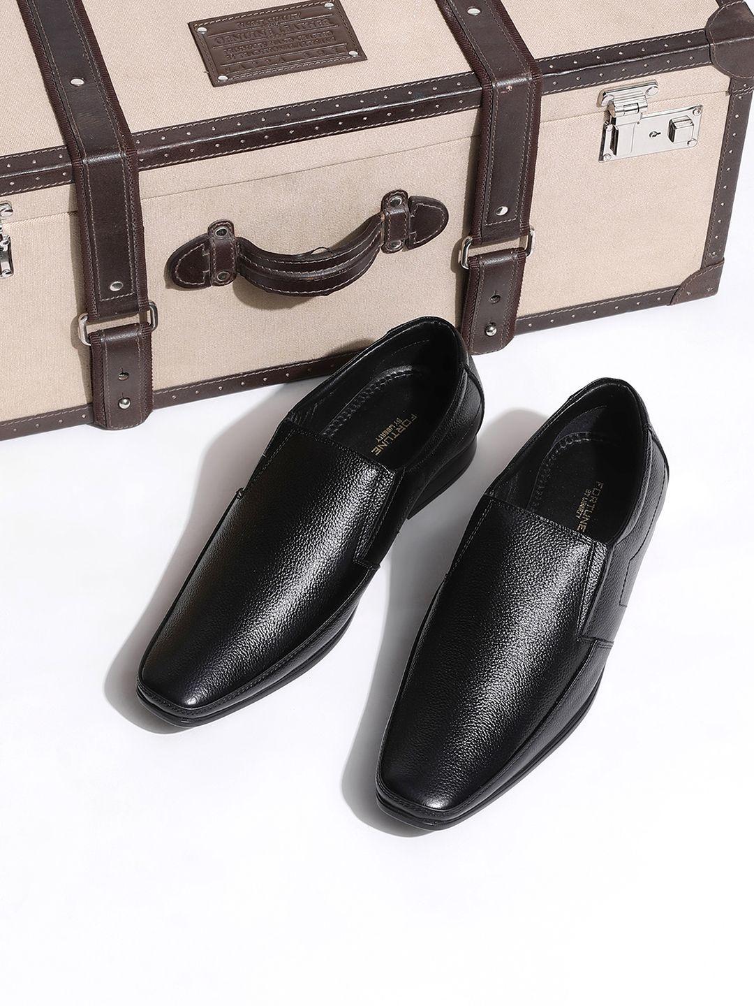 liberty men black solid leather formal slip-ons