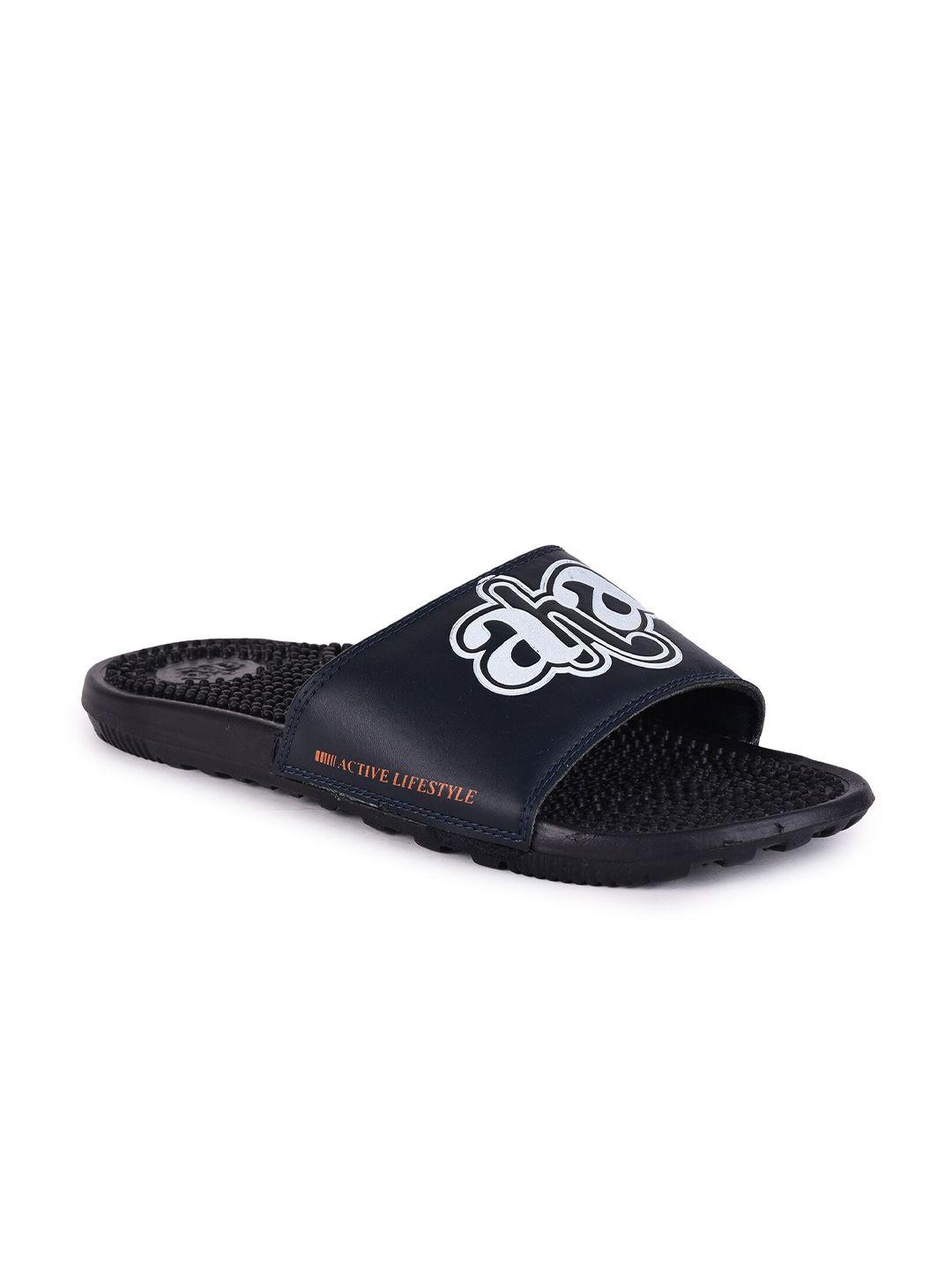 liberty men navy blue & white printed rubber sliders