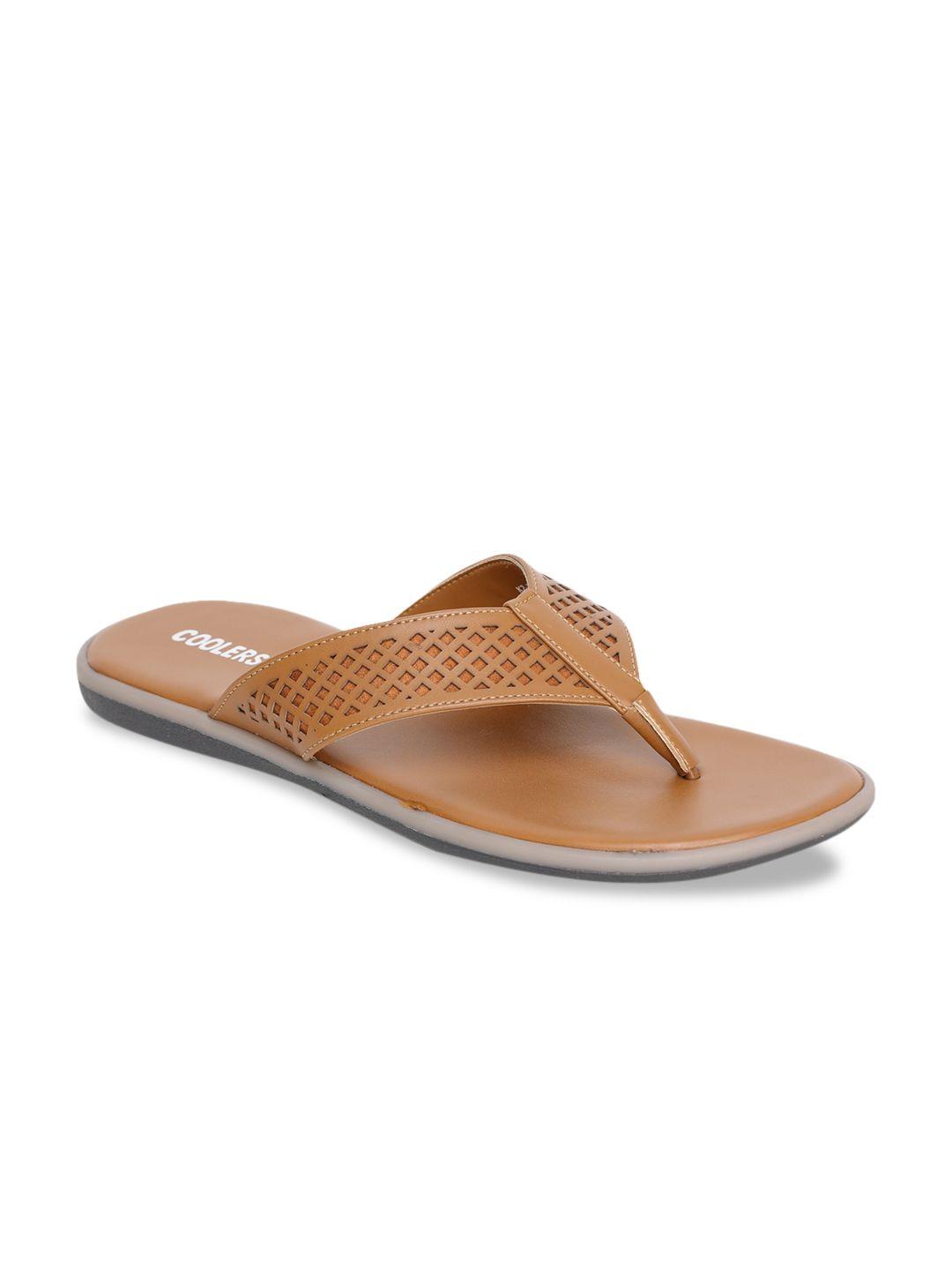 liberty men tan brown self design thong flip-flops