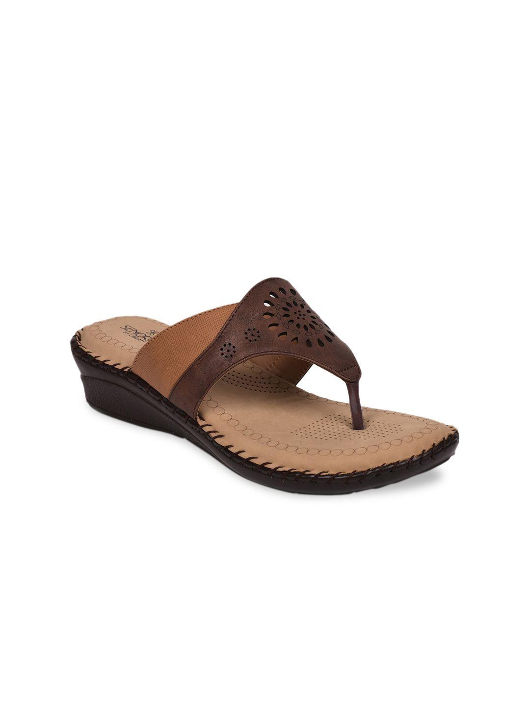 liberty woman brown pu wedge sandals with laser cuts