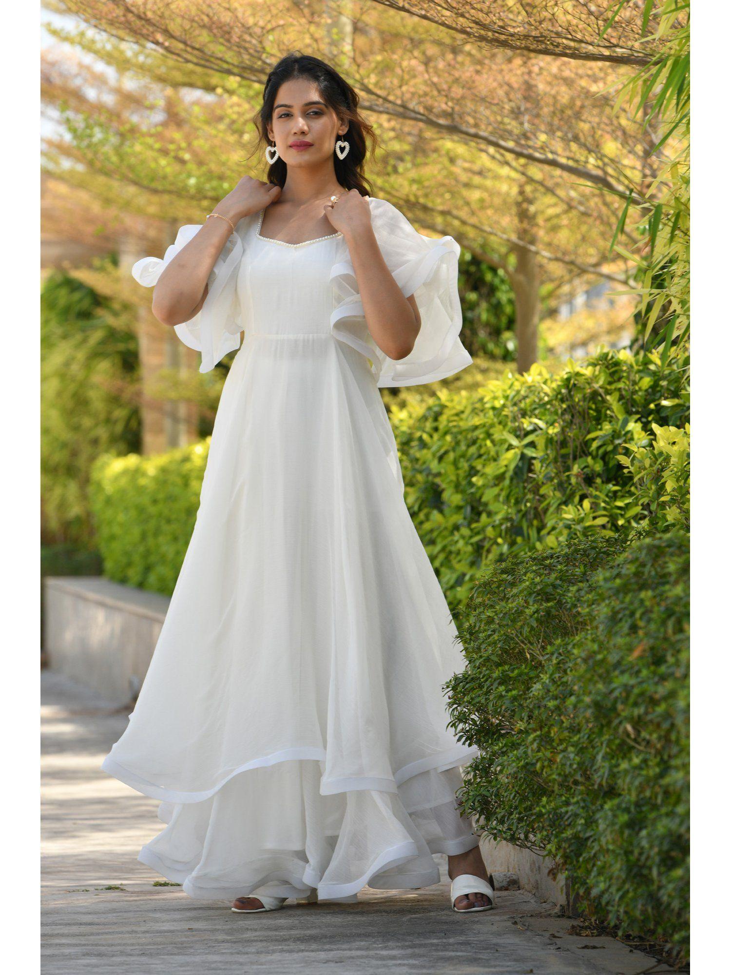 libni pearl off white chiffon layered dress