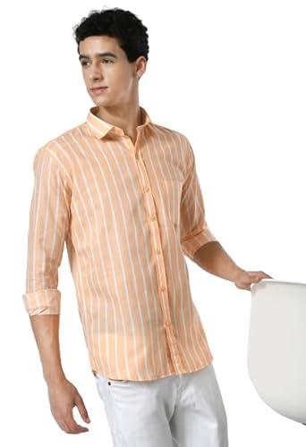 liboza westever formal shirt for men : striped men's cotton shirts for office, casual, slim fit, regular full sleeve for gents orange