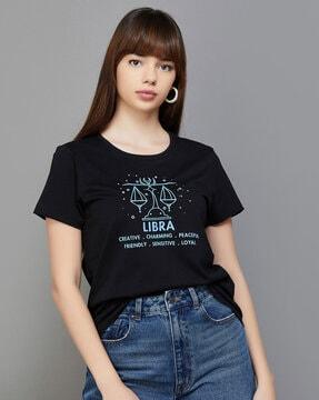 libra zodiac astrology print round-neck top